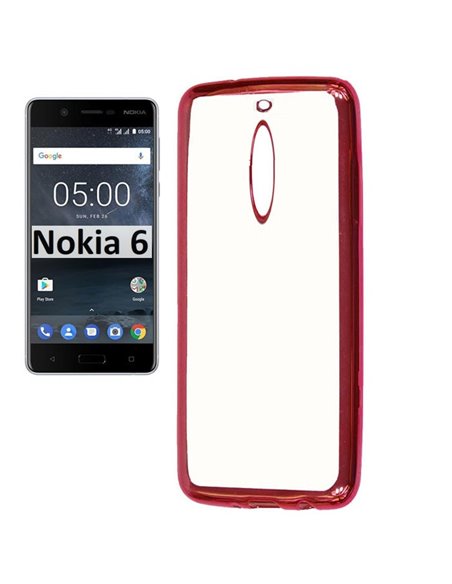 CUSTODIA per NOKIA 6 IN GEL TPU SILICONE TRASPARENTE CON CORNICE COLORE ROSA ORO