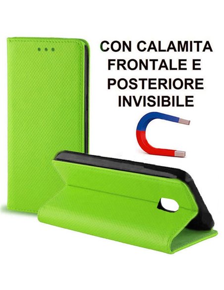 CUSTODIA per SAMSUNG SM-J530 GALAXY J5 (2017) - FLIP ORIZZONTALE CON CHIUSURA MAGNETICA INVISIBILE ED INTERNO IN TPU COLORE VERD