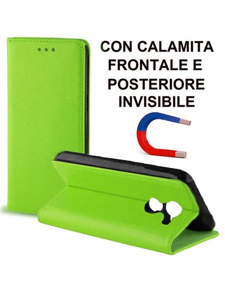 CUSTODIA per HUAWEI NOVA LITE PLUS, Y7, Y7 PRIME - FLIP ORIZZONTALE CON CHIUSURA MAGNETICA INVISIBILE ED INTERNO IN TPU VERDE