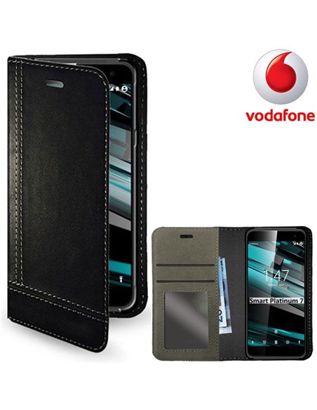 CUSTODIA per VODAFONE SMART PLATINUM 7 - FLIP ORIZZONTALE SIMILPELLE CON STAND, PORTA CARTE E INTERNO IN TPU COLORE NERO