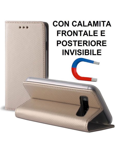 CUSTODIA per SAMSUNG GALAXY NOTE 8 (SM-N950) - FLIP ORIZZONTALE CON CHIUSURA MAGNETICA INVISIBILE ED INTERNO IN TPU COLORE ORO