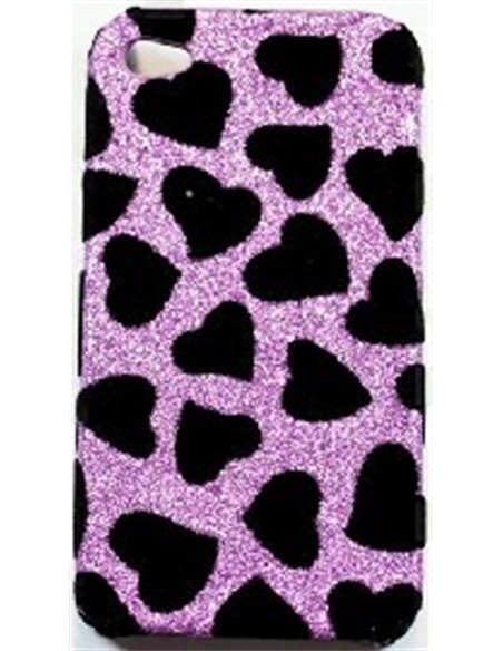 CUSTODIA per APPLE IPHONE 4, IPHONE 4S - BACK RIGIDA COLORE ROSA CON FANTASIA CUORI COLORE NERO