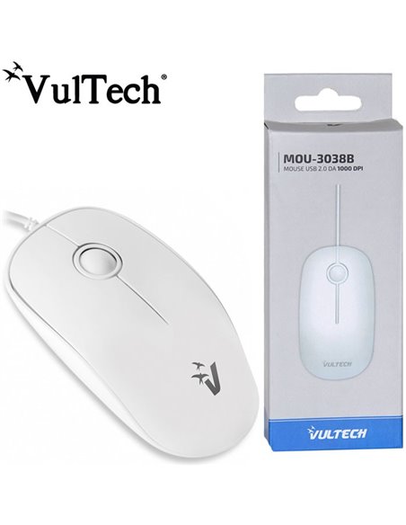 MOUSE OTTICO USB 2.0 CON FILO LUNGHEZZA 1.5 MT DA 1000 DPI CON 3 TASTI COLORE BIANCO MOU-3038B VULTECH BLISTER