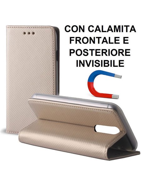 CUSTODIA per NOKIA 8 - FLIP ORIZZONTALE CON CHIUSURA MAGNETICA INVISIBILE, STAND, INTERNO IN TPU E PORTA CARTE COLORE ORO