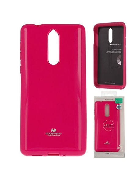 CUSTODIA per NOKIA 8 IN GEL TPU SILICONE COLORE FUCSIA LUCIDO CON GLITTER ALTA QUALITA' MERCURY BLISTER