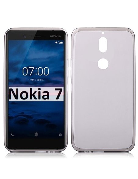 CUSTODIA per NOKIA 7, NOKIA 7 DUAL SIM IN GEL TPU SILICONE COLORE NERO TRASPARENTE