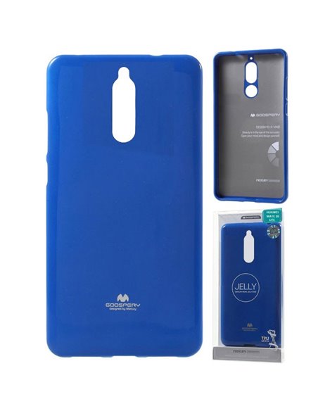 CUSTODIA per HUAWEI MATE 10 LITE IN GEL TPU SILICONE COLORE BLU LUCIDO CON GLITTER ALTA QUALITA' MERCURY BLISTER