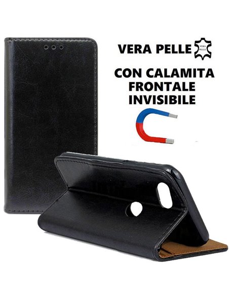 CUSTODIA per HUAWEI Y6 PRO 2017, P9 LITE MINI - FLIP ORIZZONTALE VERA PELLE CON CHIUSURA MAGNETICA INVISIBILE E INTERNO IN TPU N