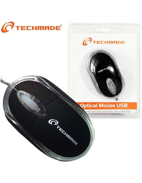 MOUSE OTTICO USB DA 800 Dpi CON TECNOLOGIA PLUG & PLAY COLORE NERO TM-2023 TECHMADE BLISTER