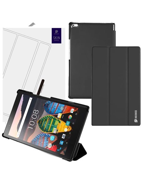 CUSTODIA per LENOVO TAB 4 - 8' POLLICI - FLIP ORIZZONTALE SIMILPELLE CON STAND COLORE NERO DUX DUCIS SKIN SERIES BLISTER