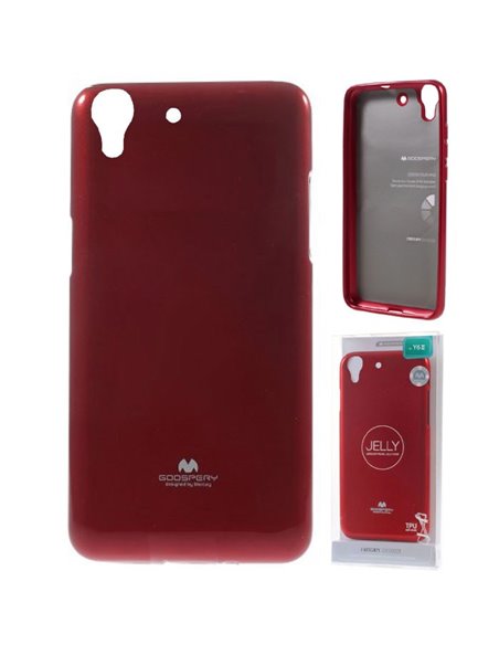 CUSTODIA per HUAWEI Y6 II, HONOR 5A IN GEL TPU SILICONE COLORE ROSSO LUCIDO CON GLITTER ALTA QUALITA' MERCURY BLISTER