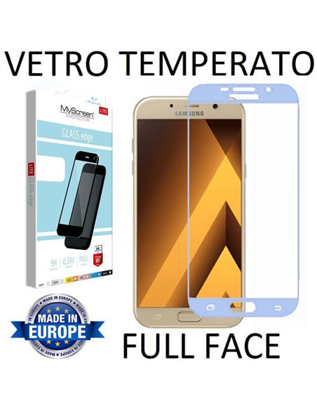 PELLICOLA per SAMSUNG SM-A320 GALAXY A3 (2017) IN VETRO TEMPERATO FULL FACE 9H 0,33mm CON CORNICE COLORE BLU MYSCREEN LITE