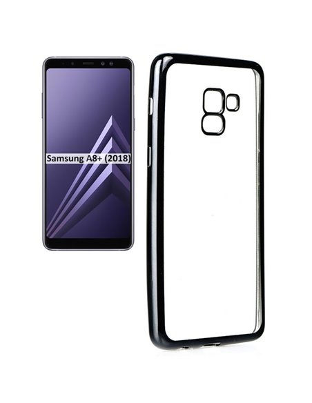 CUSTODIA per SAMSUNG GALAXY A8 PLUS (SM-A730) IN GEL TPU SILICONE TRASPARENTE CON CORNICE COLORE NERO