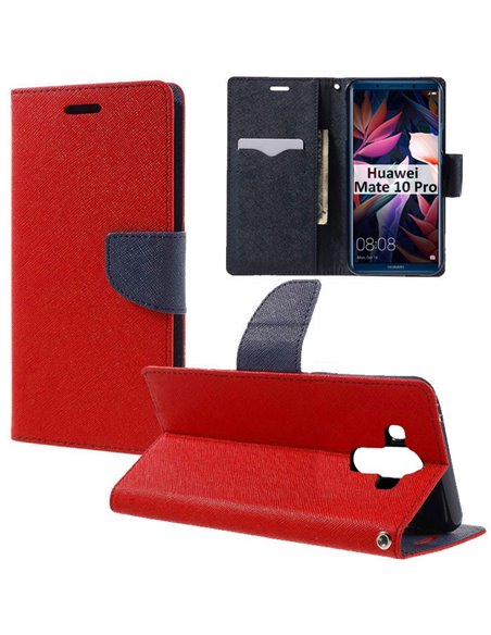 CUSTODIA per HUAWEI MATE 10 PRO - FLIP ORIZZONTALE CON INTERNO IN TPU, STAND, PORTA CARTE E CHIUSURA MAGNETICA COLORE ROSSO