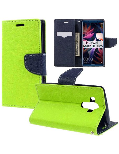 CUSTODIA per HUAWEI MATE 10 PRO - FLIP ORIZZONTALE CON INTERNO IN TPU, STAND, PORTA CARTE E CHIUSURA MAGNETICA COLORE VERDE