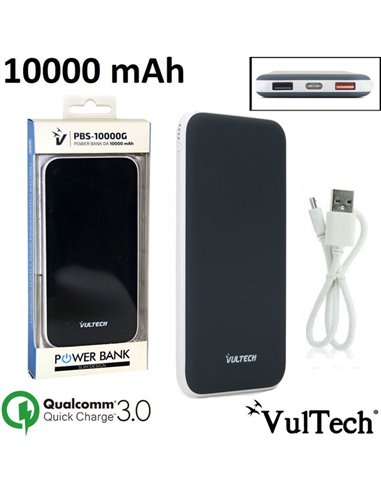 BATTERIA ESTERNA UNIVERSALE 10000 mAh FAST CHARGING (RICARICA VELOCE) 3.0 CON DOPPIA PORTA USB E TECNOLOGIA SMART IC NERO