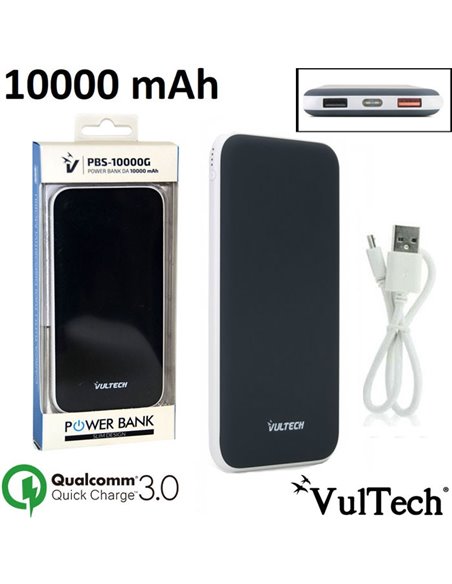 BATTERIA ESTERNA UNIVERSALE 10000 mAh FAST CHARGING (RICARICA VELOCE) 3.0 CON DOPPIA PORTA USB E TECNOLOGIA SMART IC NERO