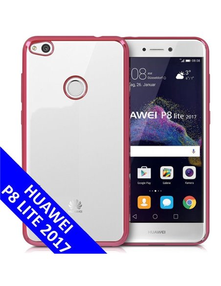 CUSTODIA per HUAWEI P8 LITE 2017, P9 LITE 2017, NOVA LITE, HONOR 8 LITE IN GEL TPU SILICONE TRASPARENTE CON CORNICE COLORE ROSA 