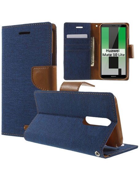 CUSTODIA per HUAWEI MATE 10 LITE - FLIP ORIZZONTALE CON INTERNO IN TPU E CHIUSURA MAGNETICA BLU SCURO EFFETTO JEANS