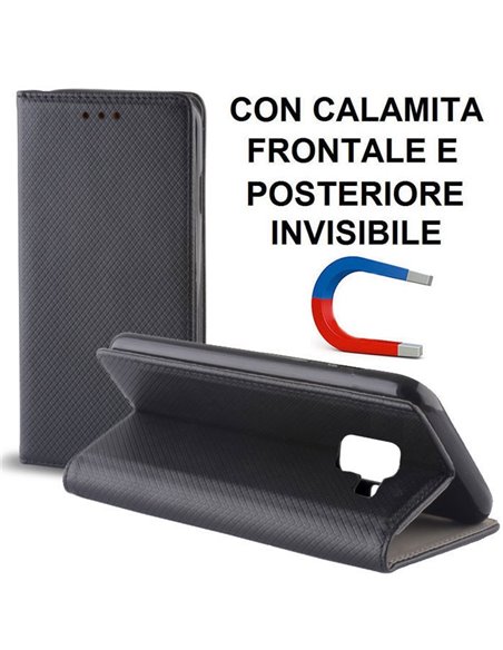 CUSTODIA per SAMSUNG GALAXY A8 PLUS (SM-A730) - FLIP ORIZZONTALE CON CHIUSURA MAGNETICA INVISIBILE ED INTERNO IN TPU NERO