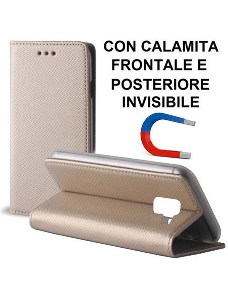 CUSTODIA per SAMSUNG GALAXY A8 PLUS (SM-A730) - FLIP ORIZZONTALE CON CHIUSURA MAGNETICA INVISIBILE ED INTERNO IN TPU ORO