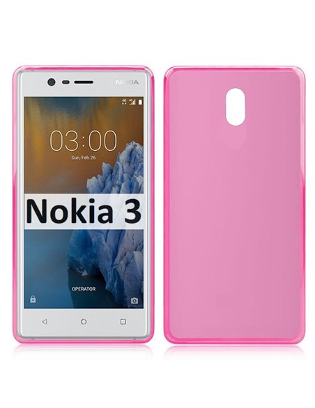 CUSTODIA per NOKIA 3, NOKIA 3 DUAL SIM IN GEL TPU SILICONE COLORE ROSA TRASPARENTE