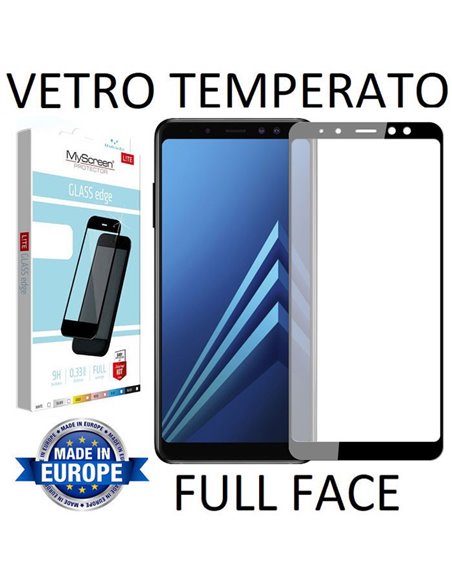 PELLICOLA per SAMSUNG GALAXY A8 PLUS (SM-A730) IN VETRO TEMPERATO FULL FACE 9H 0,33mm CON CORNICE COLORE NERO MYSCREEN LITE