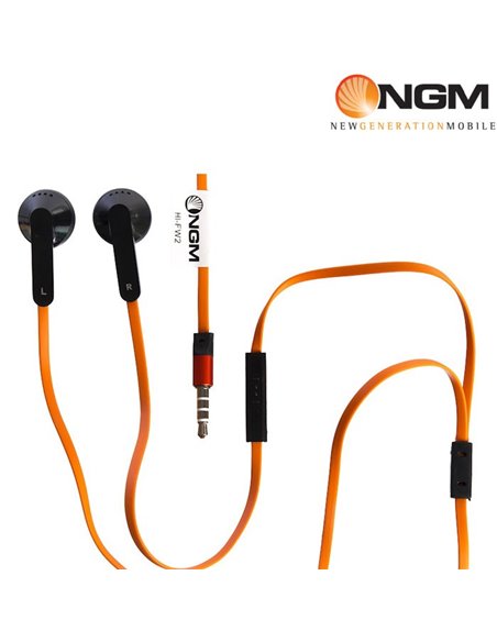 AURICOLARE STEREO HI-TECH ORIGINALE NGM HI-FW2 per DYNAMIC FUN JACK 3,5mm CON TASTO GESTIONE CHIAMATA ARANCIONE BULK