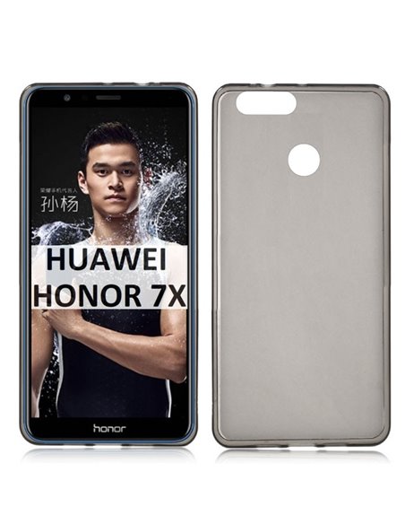 CUSTODIA per HUAWEI HONOR 7X IN GEL TPU SILICONE COLORE NERO TRASPARENTE