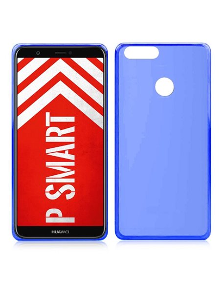 CUSTODIA per HUAWEI P SMART, ENJOY 7S IN GEL TPU SILICONE COLORE BLU TRASPARENTE