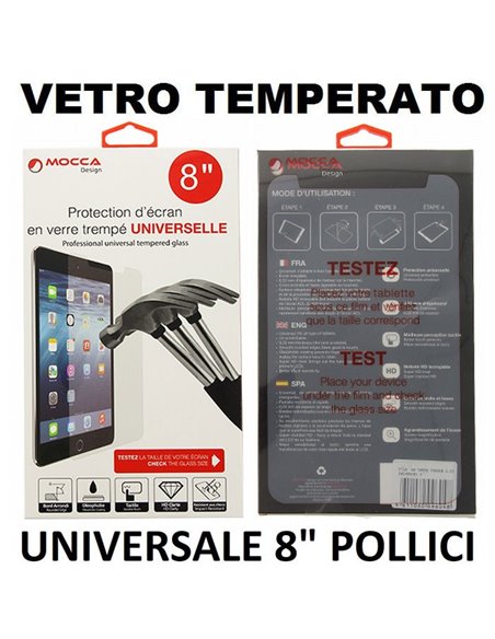 PELLICOLA PROTEGGI DISPLAY UNIVERSALE VETRO TEMPERATO 0,33mm PER DISPOSITIVI DA 8' POLLICI DIMENSIONI 205 mm X 119 mm MOCCA