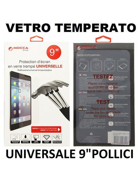 PELLICOLA PROTEGGI DISPLAY UNIVERSALE VETRO TEMPERATO 0,33mm PER DISPOSITIVI DA 9' POLLICI DIMENSIONI 227 mm X 132 mm MOCCA