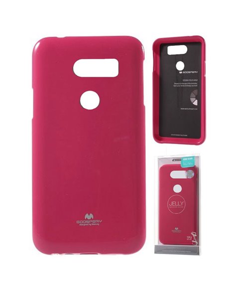 CUSTODIA per LG V30 (H930), V30+ (H930G), V30S THINQ IN GEL TPU SILICONE FUCSIA LUCIDO CON GLITTER ALTA QUALITA' MERCURY BLISTER