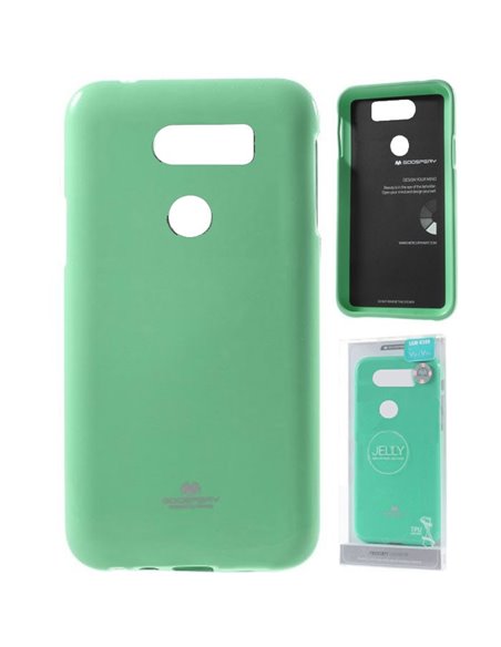 CUSTODIA per LG V30 (H930), V30+ (H930G), V30S THINQ IN GEL TPU SILICONE VERDE ACQUA LUCIDO CON GLITTER ALTA QUALITA' MERCURY BL