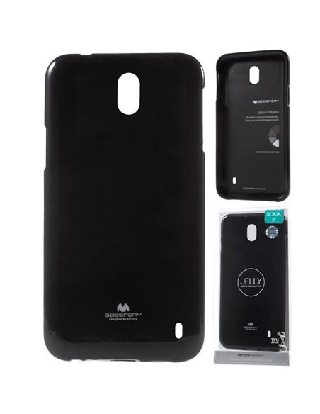 CUSTODIA per NOKIA 2 IN GEL TPU SILICONE COLORE NERO LUCIDO CON GLITTER ALTA QUALITA' MERCURY BLISTER