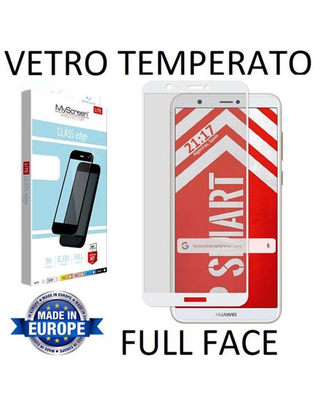 PELLICOLA per HUAWEI P SMART, ENJOY 7S IN VETRO TEMPERATO FULL FACE 9H 0,33mm CON CORNICE COLORE BIANCO MYSCREEN LITE