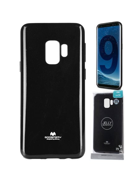 CUSTODIA per SAMSUNG GALAXY S9 (SM-G960) IN GEL TPU SILICONE COLORE NERO LUCIDO CON GLITTER ALTA QUALITA' MERCURY BLISTER