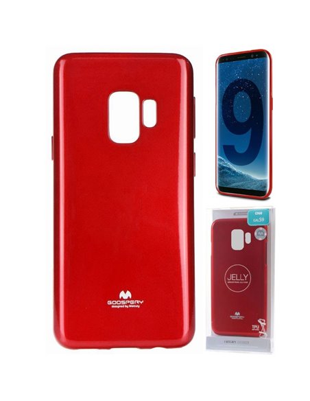 CUSTODIA per SAMSUNG GALAXY S9 (SM-G960) IN GEL TPU SILICONE COLORE ROSSO LUCIDO CON GLITTER ALTA QUALITA' MERCURY BLISTER