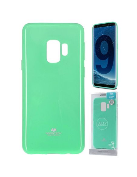 CUSTODIA per SAMSUNG GALAXY S9 (SM-G960) IN GEL TPU SILICONE COLORE VERDE ACQUA LUCIDO CON GLITTER ALTA QUALITA' MERCURY BLISTER