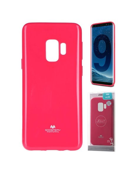 CUSTODIA per SAMSUNG GALAXY S9 (SM-G960) IN GEL TPU SILICONE COLORE FUCSIA LUCIDO CON GLITTER ALTA QUALITA' MERCURY BLISTER