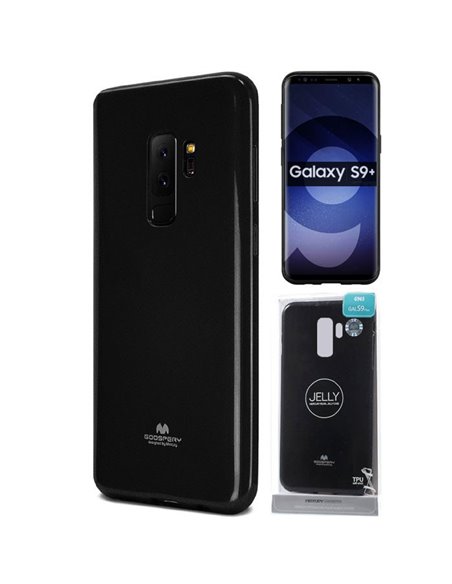 CUSTODIA per SAMSUNG GALAXY S9 PLUS (SM-G965) IN GEL TPU SILICONE COLORE NERO LUCIDO CON GLITTER ALTA QUALITA' MERCURY BLISTER