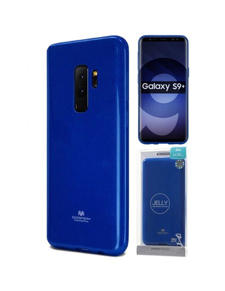 CUSTODIA per SAMSUNG GALAXY S9 PLUS (SM-G965) IN GEL TPU SILICONE COLORE BLU LUCIDO CON GLITTER ALTA QUALITA' MERCURY BLISTER