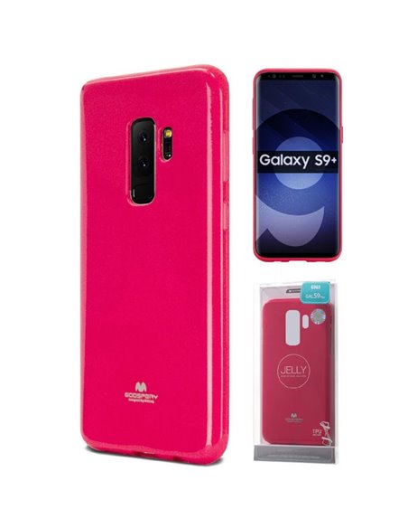 CUSTODIA per SAMSUNG GALAXY S9 PLUS (SM-G965) IN GEL TPU SILICONE COLORE FUCSIA LUCIDO CON GLITTER ALTA QUALITA' MERCURY