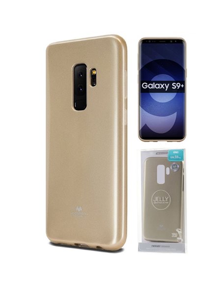 CUSTODIA per SAMSUNG GALAXY S9 PLUS (SM-G965) IN GEL TPU SILICONE COLORE ORO LUCIDO CON GLITTER ALTA QUALITA' MERCURY BLISTER