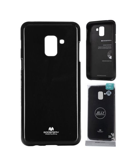 CUSTODIA per SAMSUNG GALAXY A8 PLUS (SM-A730) IN GEL TPU SILICONE COLORE NERO LUCIDO CON GLITTER ALTA QUALITA' MERCURY BLISTER