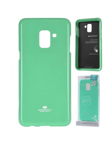 CUSTODIA per SAMSUNG GALAXY A8 PLUS (SM-A730) IN GEL TPU SILICONE COLORE VERDE ACQUA LUCIDO CON GLITTER ALTA QUALITA' MERCURY