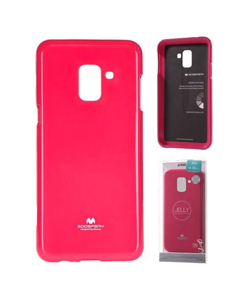 CUSTODIA per SAMSUNG GALAXY A8 PLUS (SM-A730) IN GEL TPU SILICONE COLORE FUCSIA LUCIDO CON GLITTER ALTA QUALITA' MERCURY