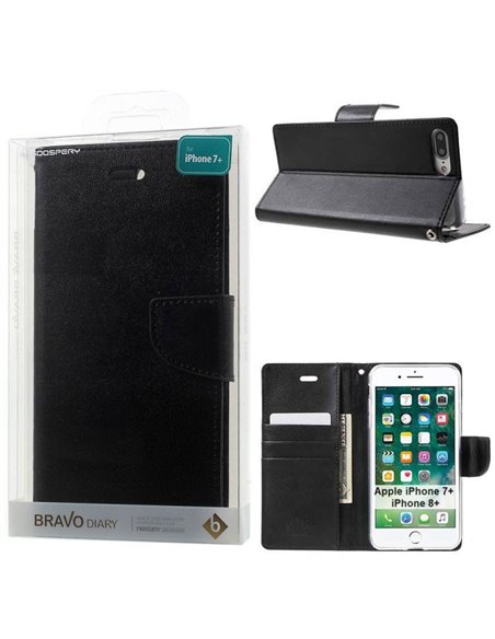 CUSTODIA per APPLE IPHONE 7 PLUS, IPHONE 8 PLUS - FLIP ORIZZONTALE SIMILPELLE CON INTERNO IN TPU E STAND COLORE NERO BRAVO