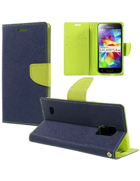 CUSTODIA per SAMSUNG G800 GALAXY S5 MINI - FLIP ORIZZONTALE CON INTERNO IN TPU SILICONE, STAND E TASCHE PORTA CARTE COLORE BLU