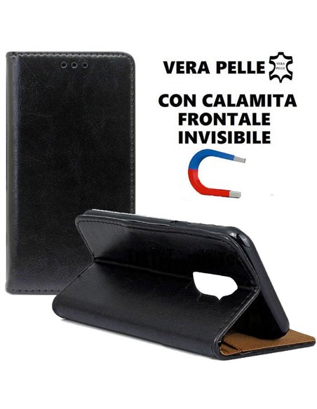 CUSTODIA per SAMSUNG GALAXY S9 PLUS (G965) - FLIP ORIZZONTALE VERA PELLE CON CHIUSURA MAGNETICA INVISIBILE E INTERNO IN TPU NERO